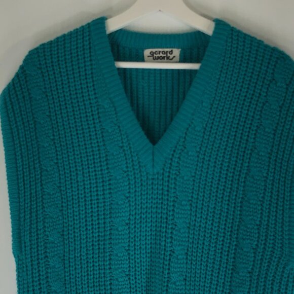 Vintage Teal Chunky Preppy Sweater Vest - Picture 2 of 5